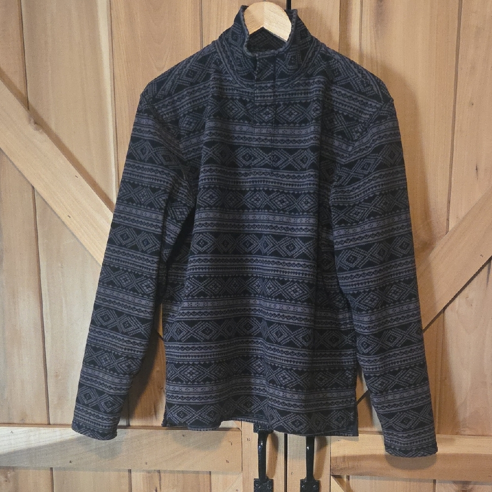 L.L. Bean Black and Gray Quarter Zip Fleece Pullover M Medium